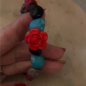 FP Movement by Free People Red and Blue Beaded Bracelet / with skulls